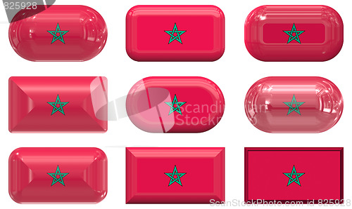 Image of nine glass buttons of the Flag of Morocco