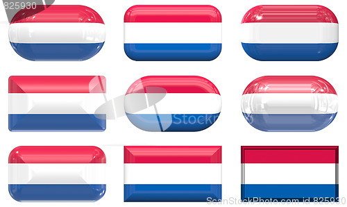 Image of nine glass buttons of the Flag of Netherlands