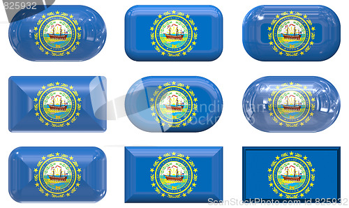 Image of nine glass buttons of the Flag of New Hampshire