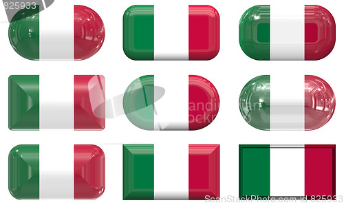 Image of nine glass buttons of the Flag of Italy