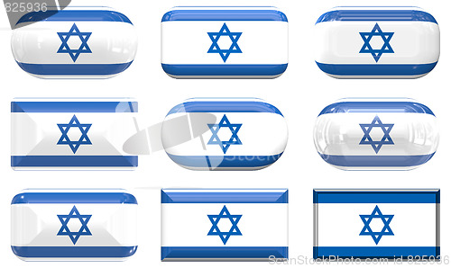 Image of nine glass buttons of the Flag of Israel