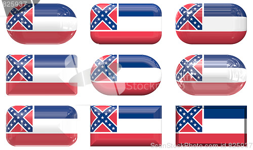 Image of nine glass buttons of the Flag of Mississippi
