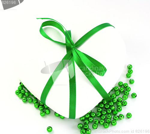Image of White heart with green beads