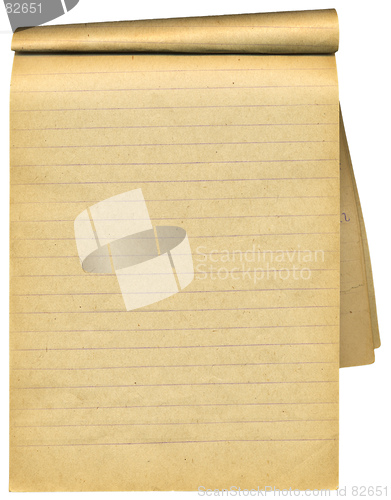 Image of Old notebook with blank tattered pages. Over white