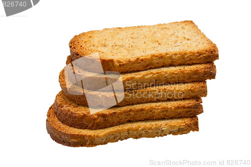 Image of Stack of fresh toasts isolated on white