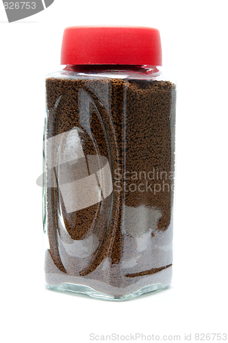 Image of coffee in a glass jar under the white background