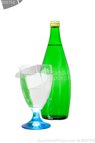 Image of green bottle and glass of water