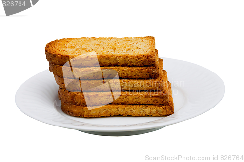 Image of Stack of fresh toasts isolated on white