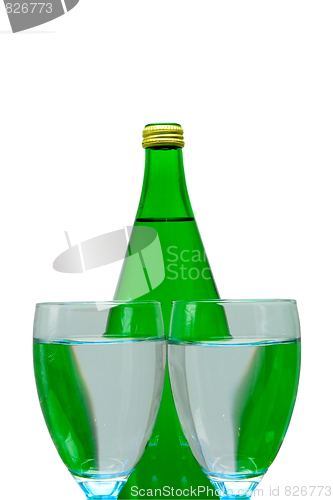 Image of green bottle and glass of water