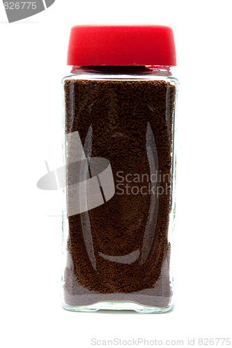 Image of coffee in a glass jar under the white background