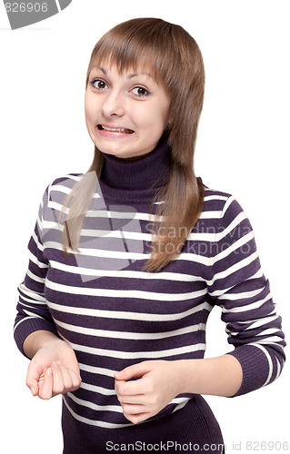 Image of Beautiful girl tense smiles