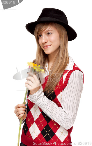 Image of Girl with flower in black hat