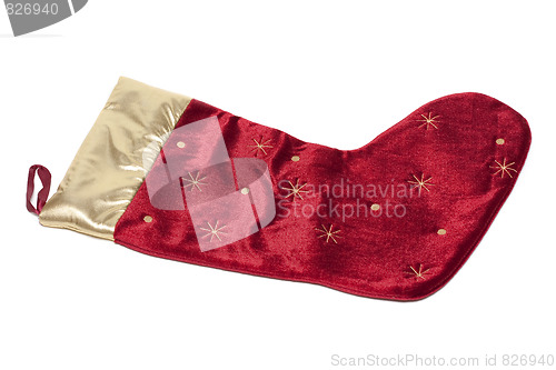 Image of Red decorated christmas stocking isolated