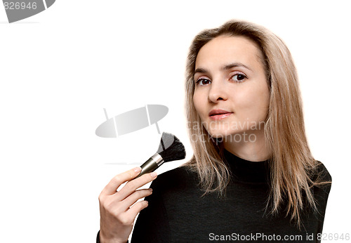 Image of Portrait beautiful girl with make-up brush