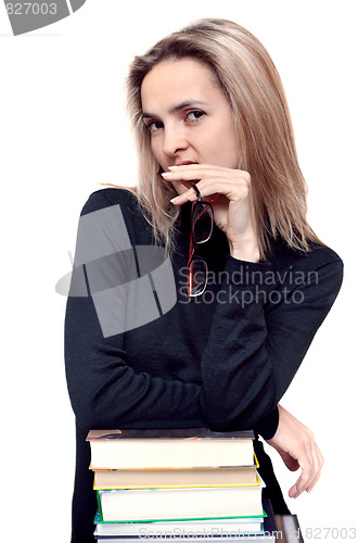 Image of Beautiful girl with spectacles and book