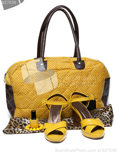 Image of Feminine bag and pair yellow feminine loafers