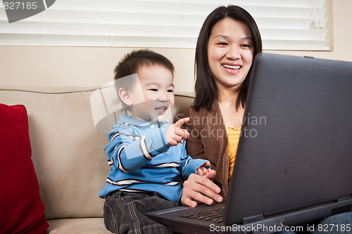 Image of Mother and son with laptop