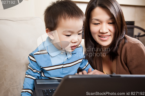 Image of Mother and son with laptop