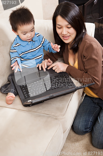 Image of Mother and son with laptop