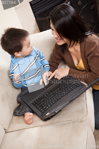Image of Mother and son with laptop