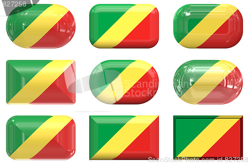 Image of nine glass buttons of the Flag of the Republic of the Congo