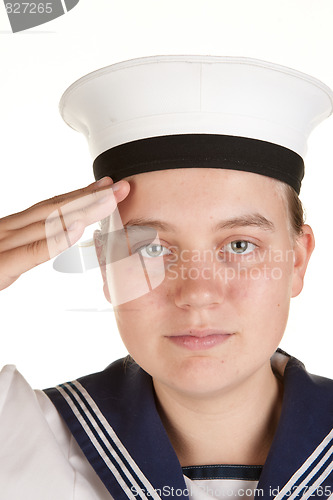 Image of young sailor saluting isolated white background