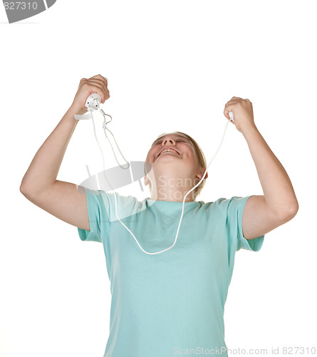 Image of teenage girl playing video game