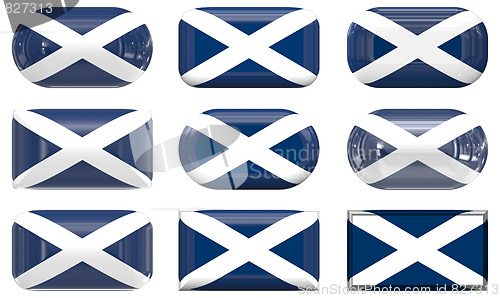 Image of nine glass buttons of the Flag of Scotland