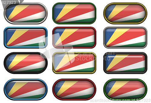 Image of twelve buttons of the Flag of the Seychelles