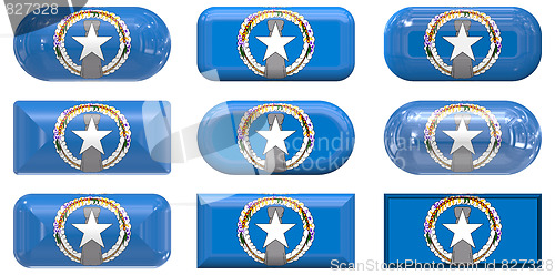 Image of nine glass buttons of the Flag of Northern Mariana Islands