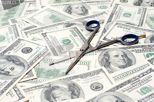 Image of Scissors on the dollar background
