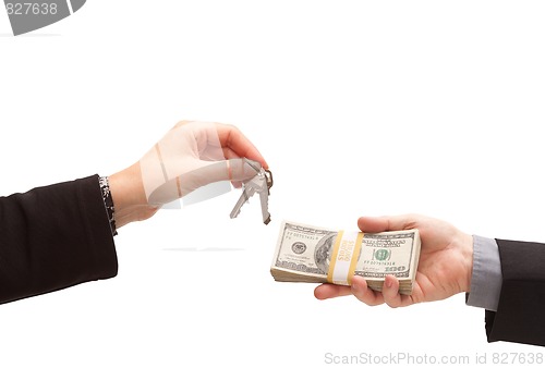 Image of Handing Over Cash For Keys Isolated