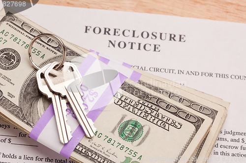 Image of House Keys, Stack of Money and Foreclosure Notice