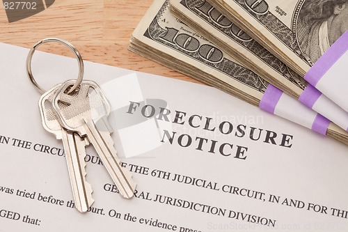 Image of House Keys, Stack of Money and Foreclosure Notice