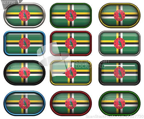 Image of twelve buttons of the Flag of Dominica