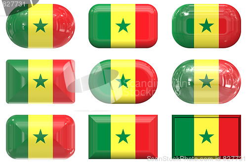 Image of nine glass buttons of the Flag of Senegal