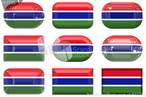 Image of nine glass buttons of the Flag of Gambia