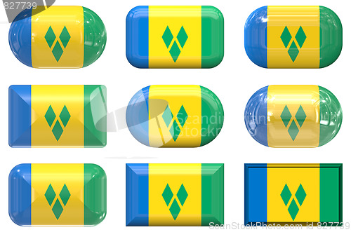 Image of nine glass buttons of the Flag of Saint Vincent and the Grenadin