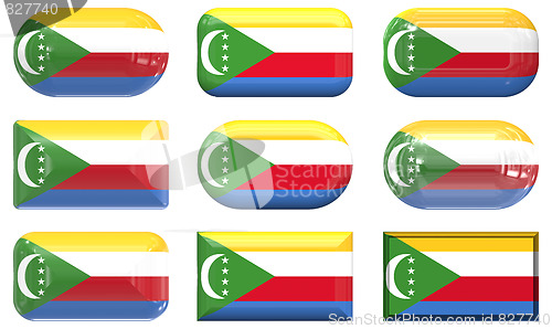 Image of nine glass buttons of the Flag of the Comoros