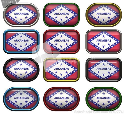 Image of twelve buttons of the Flag of Arkansas