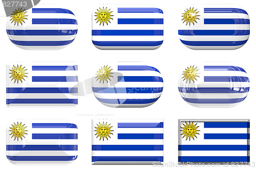 Image of nine glass buttons of the Flag of Uruguay