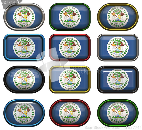 Image of twelve buttons of the Flag of Belize