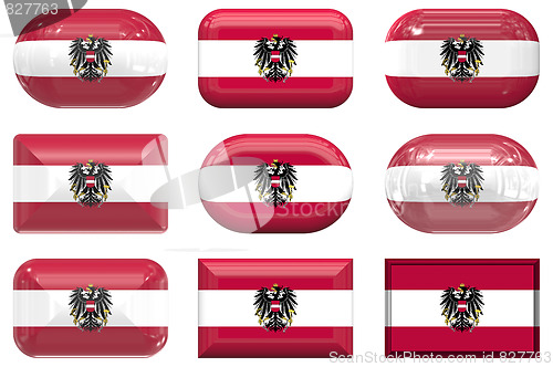 Image of nine glass buttons of the Flag of Austria
