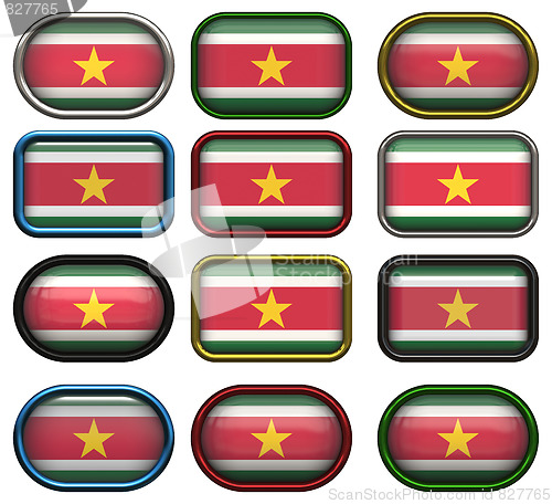 Image of twelve buttons of the Flag of Suriname