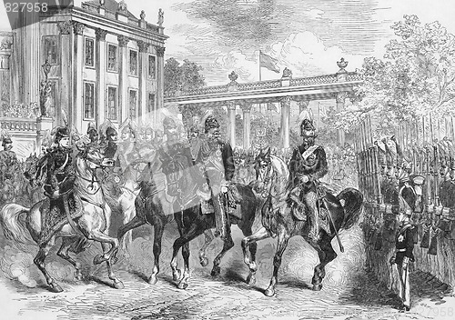 Image of The King of Italy in Berlin Reviewing the Guards