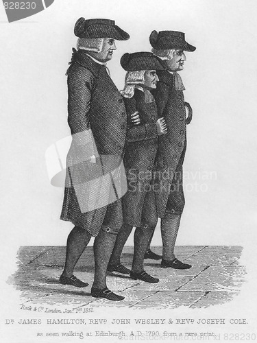 Image of John Wesley walking in Edinburgh between James Hamilton and Joseph Cole