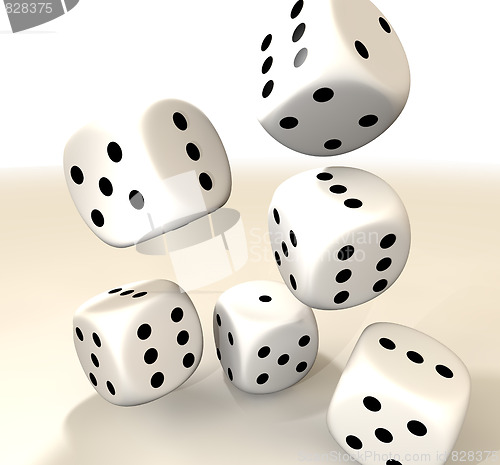 Image of six white casino dice