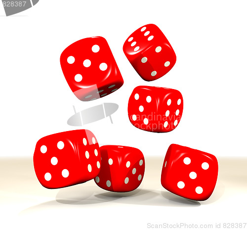 Image of six red dice throw