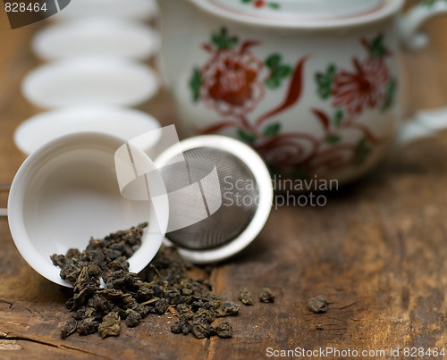 Image of green chinese tea set
