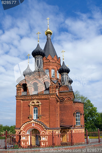 Image of Red Church with black cupolas